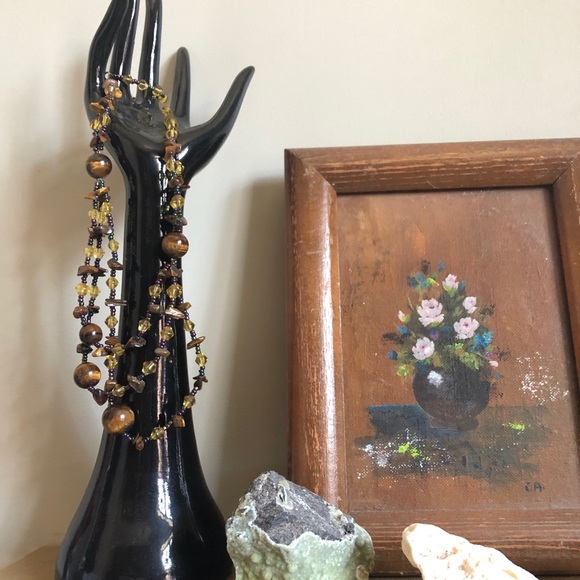 SOLD Amber & Tiger’s Eye Beaded Necklace - Picture 3 of 5